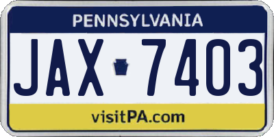 PA license plate JAX7403
