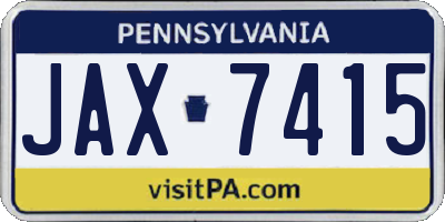 PA license plate JAX7415