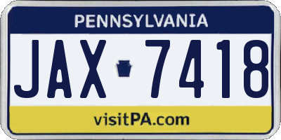 PA license plate JAX7418