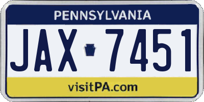 PA license plate JAX7451