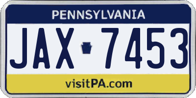 PA license plate JAX7453