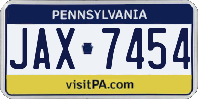 PA license plate JAX7454