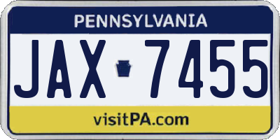 PA license plate JAX7455