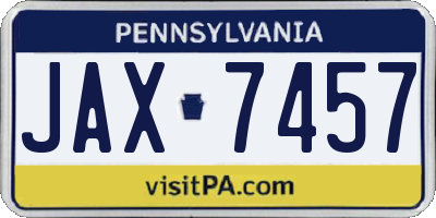PA license plate JAX7457