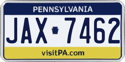 PA license plate JAX7462