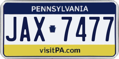 PA license plate JAX7477