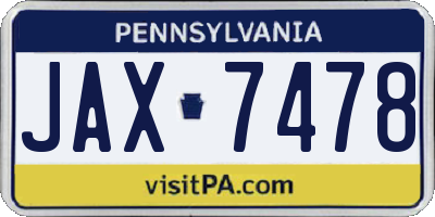 PA license plate JAX7478