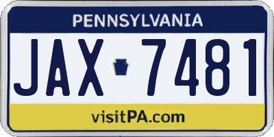 PA license plate JAX7481
