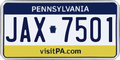 PA license plate JAX7501