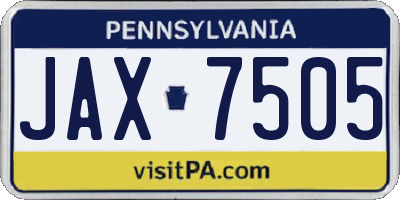 PA license plate JAX7505