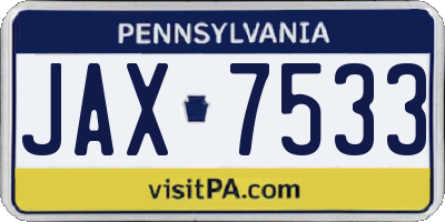 PA license plate JAX7533