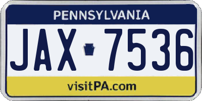PA license plate JAX7536