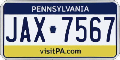 PA license plate JAX7567