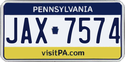 PA license plate JAX7574