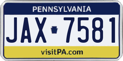 PA license plate JAX7581