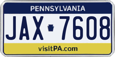 PA license plate JAX7608