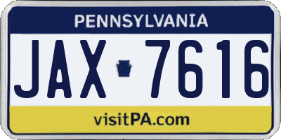 PA license plate JAX7616