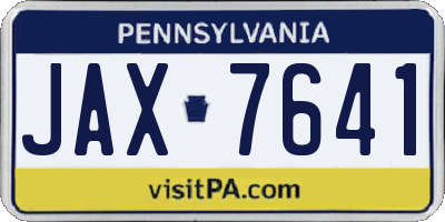 PA license plate JAX7641