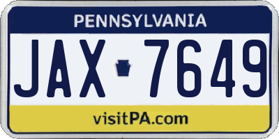 PA license plate JAX7649