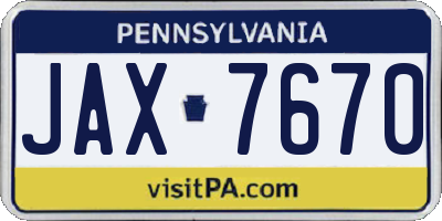 PA license plate JAX7670