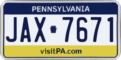 PA license plate JAX7671