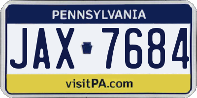 PA license plate JAX7684