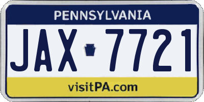 PA license plate JAX7721