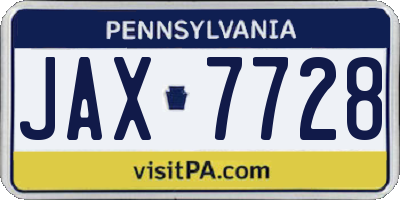 PA license plate JAX7728