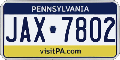 PA license plate JAX7802
