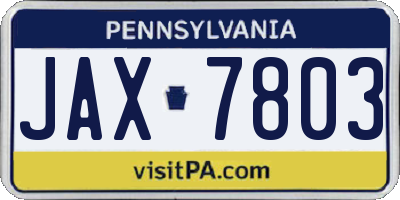 PA license plate JAX7803