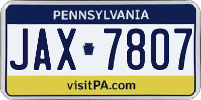 PA license plate JAX7807