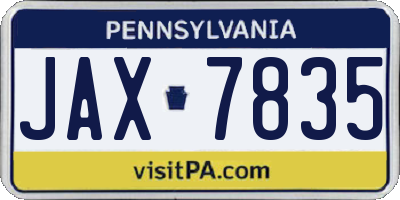 PA license plate JAX7835