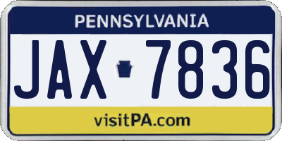 PA license plate JAX7836