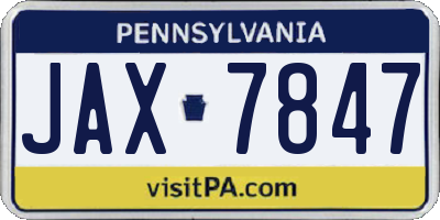 PA license plate JAX7847
