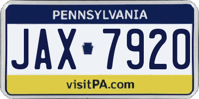 PA license plate JAX7920
