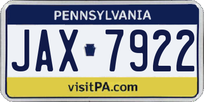 PA license plate JAX7922