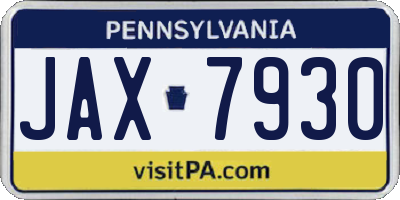 PA license plate JAX7930