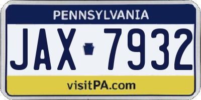 PA license plate JAX7932