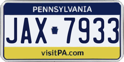PA license plate JAX7933