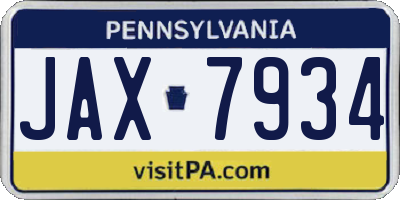 PA license plate JAX7934