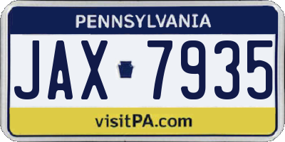 PA license plate JAX7935