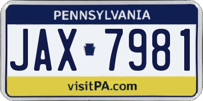 PA license plate JAX7981