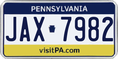 PA license plate JAX7982