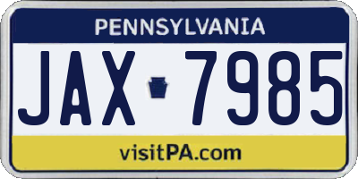 PA license plate JAX7985