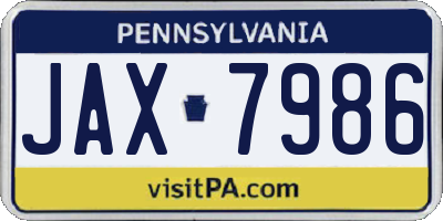 PA license plate JAX7986