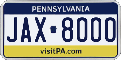 PA license plate JAX8000