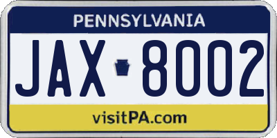 PA license plate JAX8002