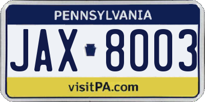 PA license plate JAX8003