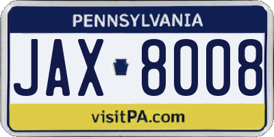 PA license plate JAX8008