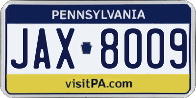 PA license plate JAX8009